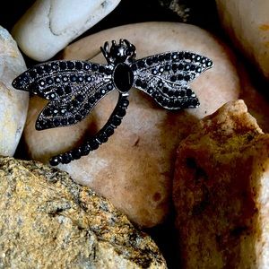 Faux Black Onyx Dragon Fly Brooch